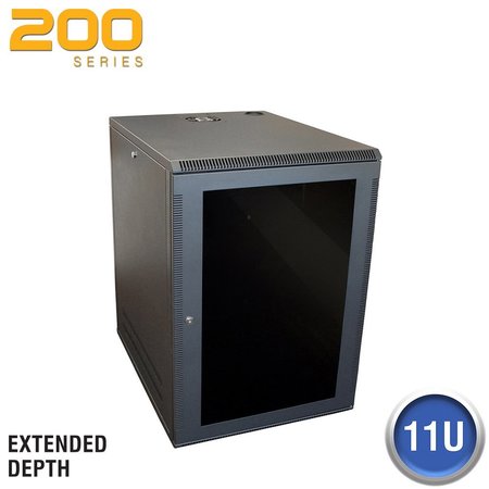 QUEST MFG Deep Wall Enclosure, Front/Side Access, 11U, 23"H x 21"W x 28"D, Black WM2019-11-02D